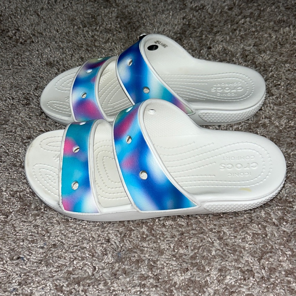 Crocs Classic Slide Double Strap Slip On Sandals Solar Rainbow Womens Size 8 - Picture 2 of 6